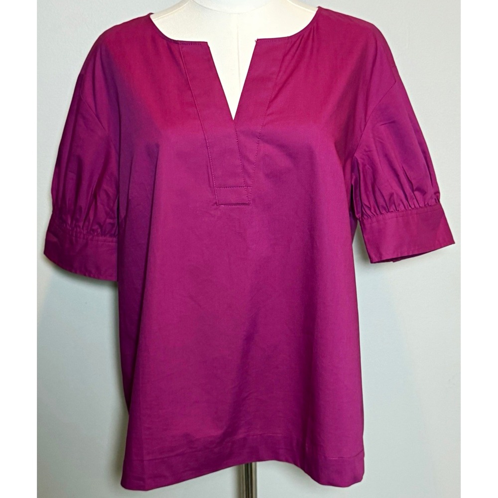Talbots Split Neck Puff Sleeve Woven Cotton Tunic Blouse Women Small NWOT